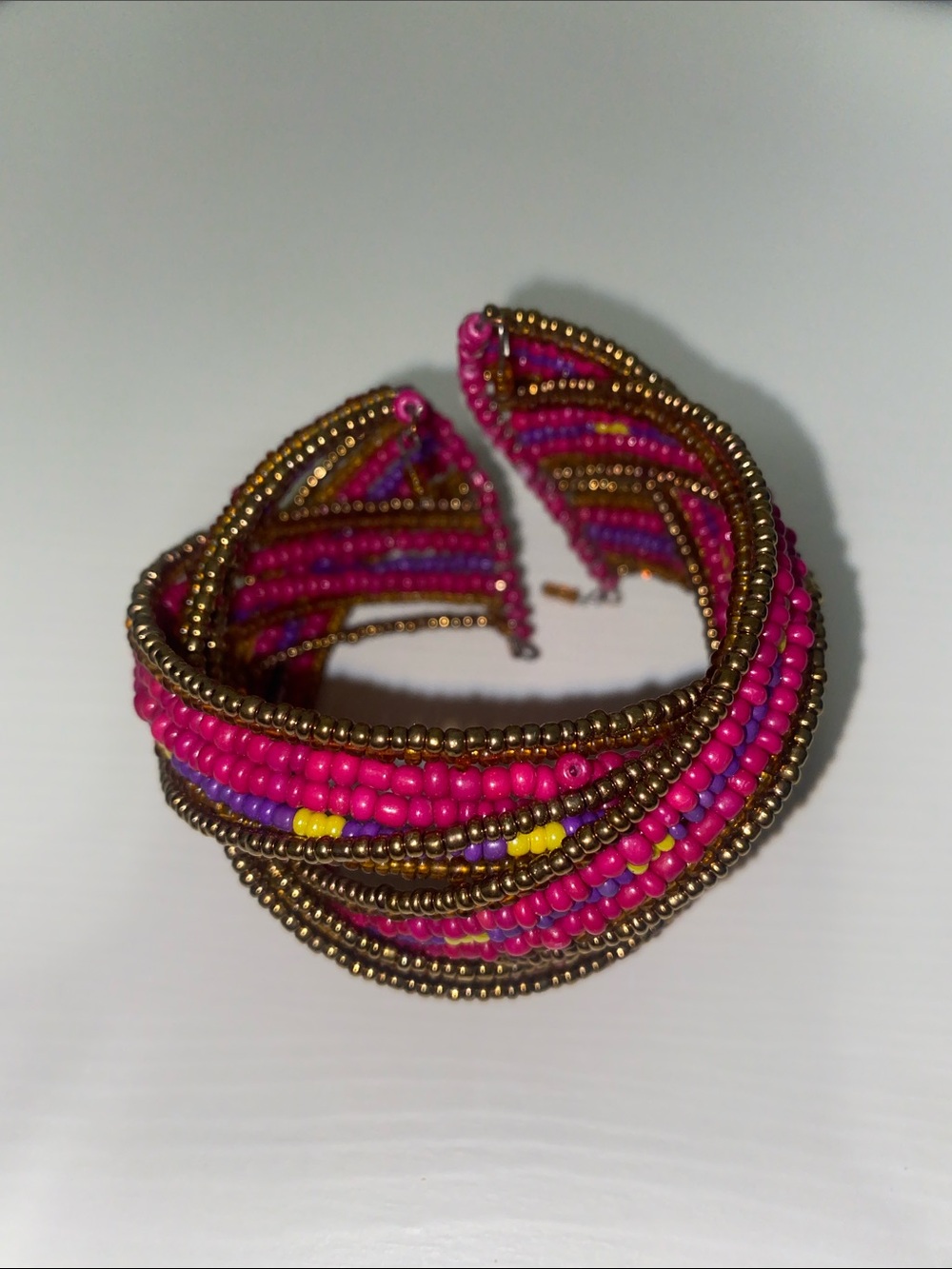 Beaded Multi-Strand Pink and Gold Women's Bracelet